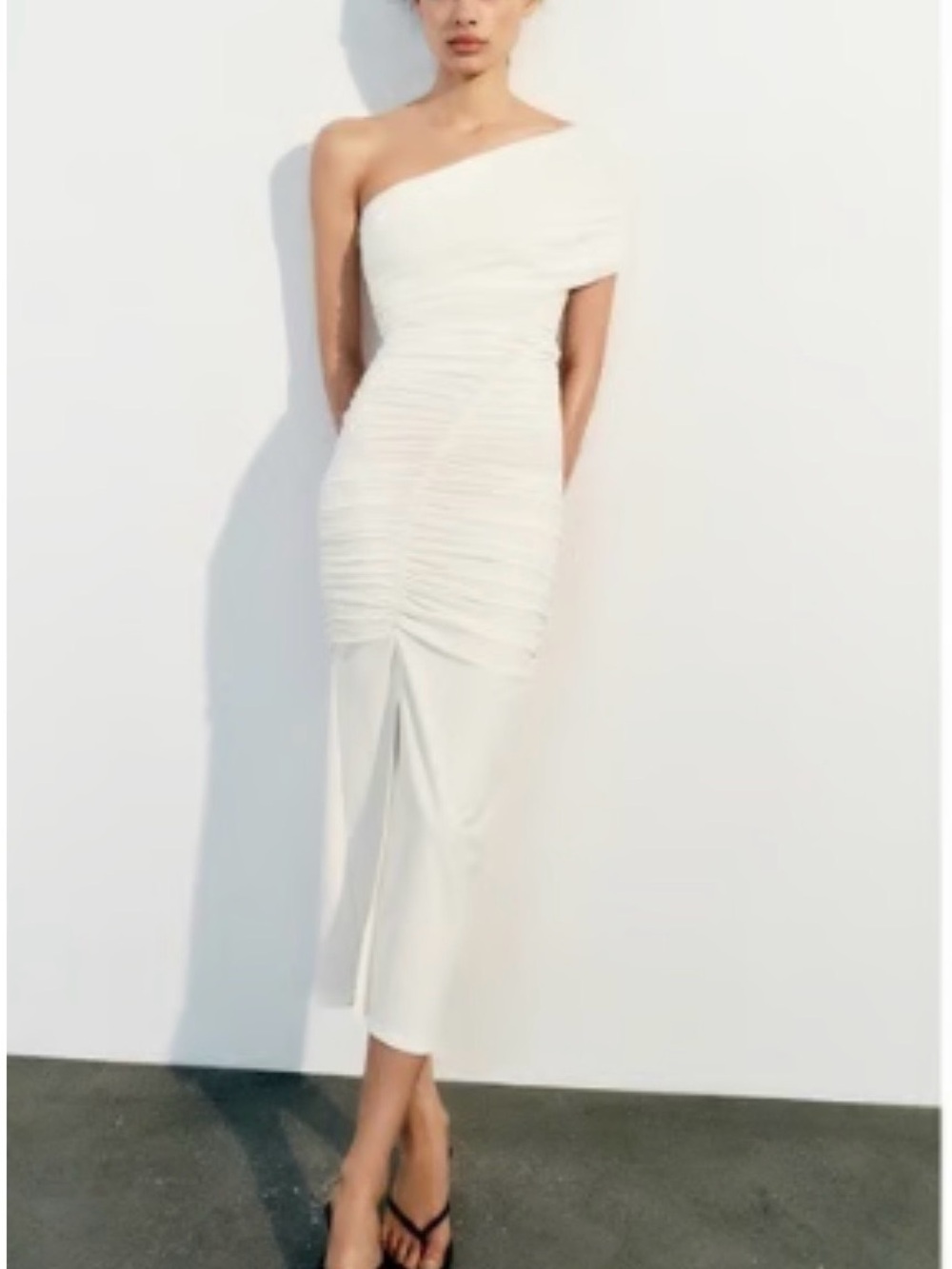 Zara One-Shoulder Ruched Midi Dress - Picture 2 of 6